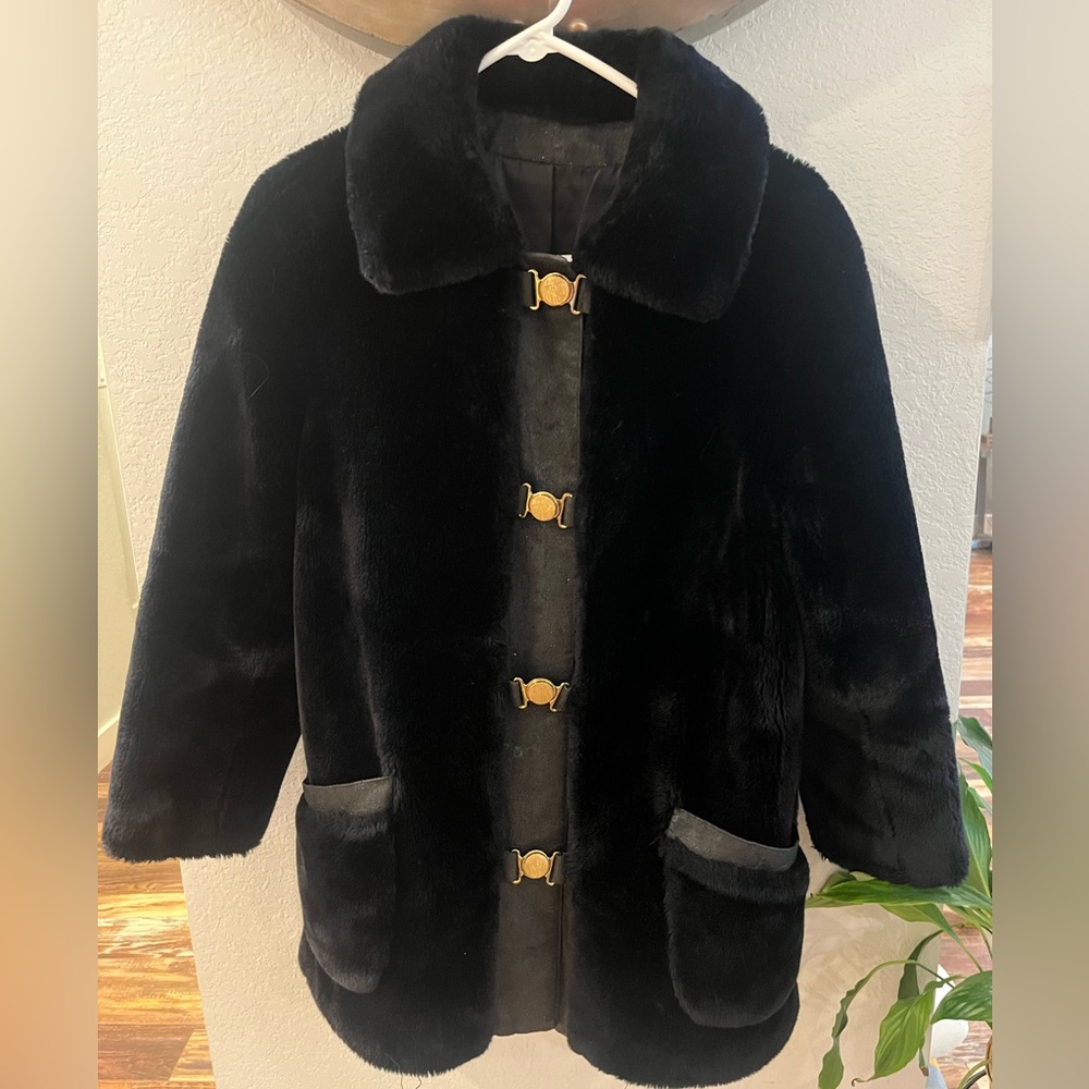Vintage Borgazia Gold and Blue Faux Fur  Jacket Plush Fit